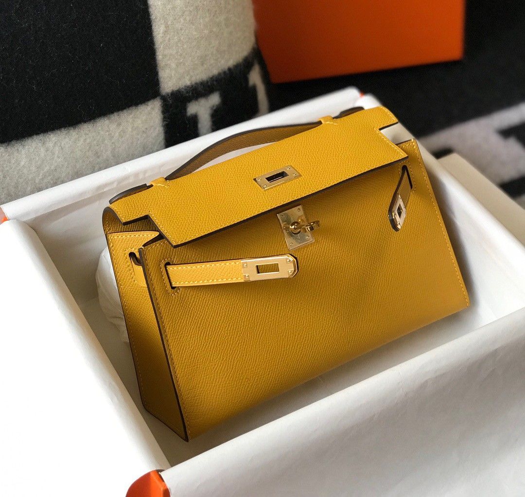 Hermes Kelly Pochette Clutch Bag In Yellow  Epsom Leather